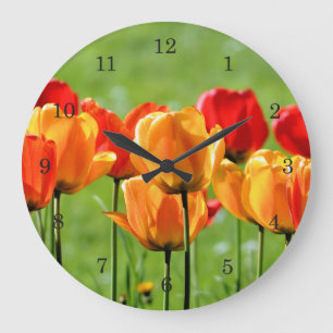 Grande Horloge Ronde Tulipes jaunes et rouges