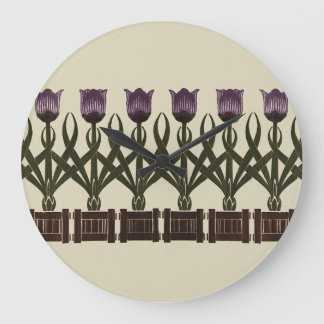 Grande Horloge Ronde Tulipes violettes Art Nouveau