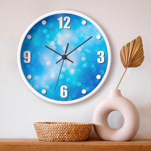 Grande Horloge Ronde Turquoise bleu bokeh ombre abstrait points simple