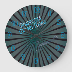 Grande Horloge Ronde Turquoise Bleu Spiral Guitare Diva Den Personnalis
