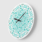 Grande Horloge Ronde Turquoise Blue Mosaic Fresh White Boho Mandala (Angle)