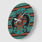Grande Horloge Ronde Turquoise Design Sud-Ouest Kokopelli (Angle)
