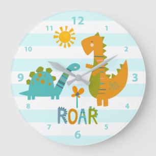 Grande Horloge Ronde Turquoise Dinosaur Boy Nursery Roar Kawaii Cute