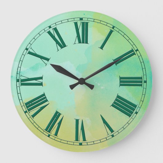 Grande Horloge Ronde Turquoise et Gold Watercolor Effect (Recto)