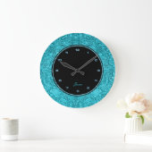 Grande Horloge Ronde Turquoise Floral Faux Leather Embossed (Maison)