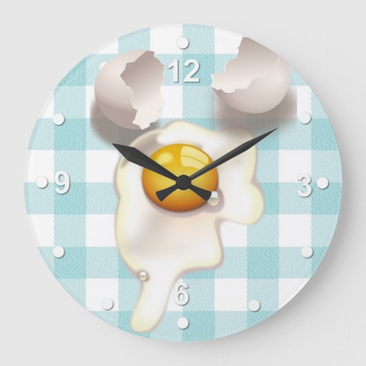 Grande Horloge Ronde Turquoise Gingham Cracked Egg Kitchen Wall Clock (Recto)