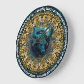 Grande Horloge Ronde Turquoise+Gold Astrologie Affirmations Taurus Zodi (Angle)