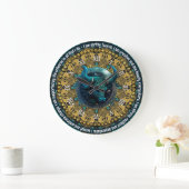 Grande Horloge Ronde Turquoise+Gold Astrologie Affirmations Taurus Zodi (Maison)