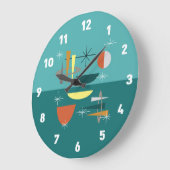 Grande Horloge Ronde Turquoise Moderne Du Milieu Du Siècle (Angle)