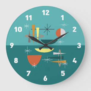Grande Horloge Ronde Turquoise Moderne Du Milieu Du Siècle