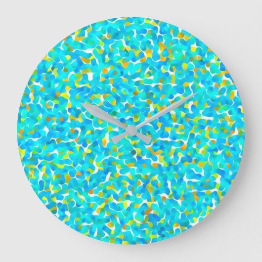 Grande Horloge Ronde Turquoise Vert Bleu Jaune Abstrait Motif (Recto)