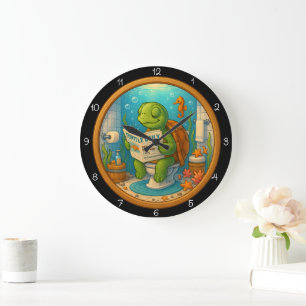 Grande Horloge Ronde Turtle sur la lecture des toilettes