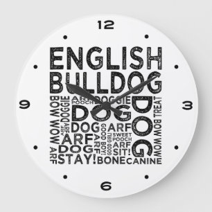 Grande Horloge Ronde Typographie anglaise de bouledogue
