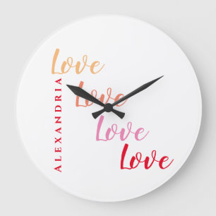 Grande Horloge Ronde Typographie d'amour personnalisée