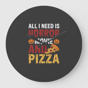 Grande Horloge Ronde Typographie de film d'horreur et de pizza Hallowee