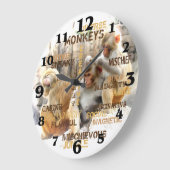 Grande Horloge Ronde Typographie des singes mignons (Angle)