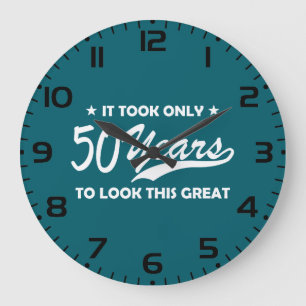 Grande Horloge Ronde Typographie Rétro Anniversaire 50 Ans Drôle