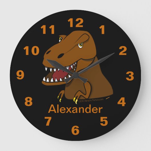 Grande Horloge Ronde Tyrannosaurus Rex Dinosaur Personalized Nom Clock (Recto)