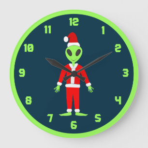 Grande Horloge Ronde UFO Ho Ho Père alien de Noël