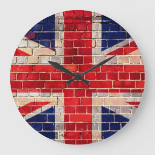 Grande Horloge Ronde UK flag on a brick wall clock