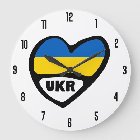 Grande Horloge Ronde Ukraine Code Pays Coeur Drapeau, UKR (Recto)
