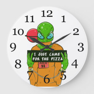 Grande Horloge Ronde Un alien qui aime la pizza