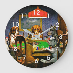 Grande Horloge Ronde Un ami dans le besoin, chiens jouant au poker,
