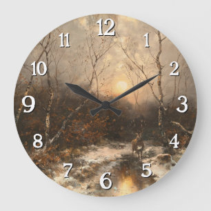 Grande Horloge Ronde Un cerf en forêt au clair de lune - Désiré Thomass