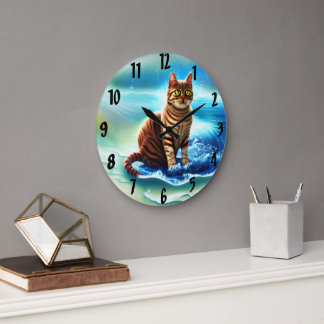 Grande Horloge Ronde Un chat animal artificiel d'intelligence sur l'eau