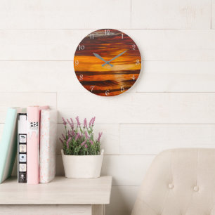 Grande Horloge Ronde Un Coucher De Soleil Orange Brillant, Par Gary Pol