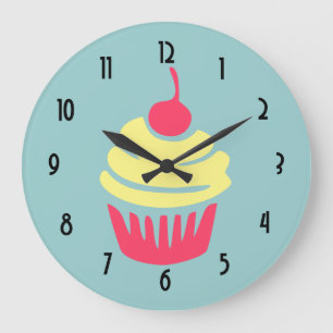 Grande Horloge Ronde Un cupcake de rose et de jaune avec Cherry On Top