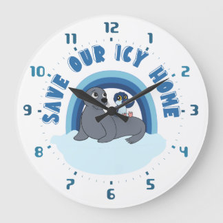 Grande Horloge Ronde Un dessin animé de phoque et de manchot "Sauvez no