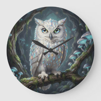 Grande Horloge Ronde Un hibou blanc brillant.