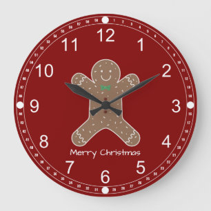 Grande Horloge Ronde Un homme en pain d'épices de Noël en rouge Joyeu