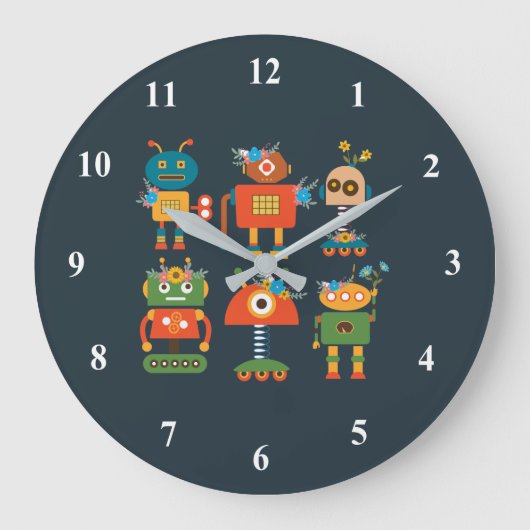 Grande Horloge Ronde Un joli robot design pour enfants (Recto)