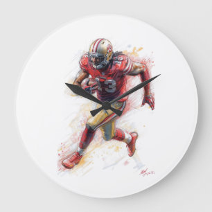 Grande Horloge Ronde Un joueur de football américain qui tourne avec un
