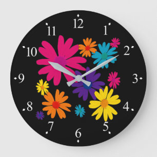 Grande Horloge Ronde Un lit fleuri de fleurs marguerites 