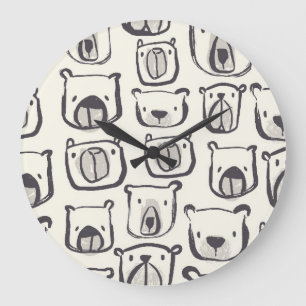 Grande Horloge Ronde Un mignon ours, un motif sans couture dessiné à la