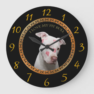 Grande Horloge Ronde Un pitbull blanc avec des baisers rouges partout s