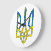 Grande Horloge Ronde Un trident ukrainien texturé drapeau d'Ukraine cou (Angle)