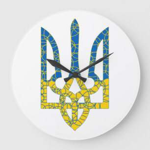 Grande Horloge Ronde Un trident ukrainien texturé drapeau d'Ukraine cou