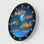 Grande Horloge Ronde UNDERWATER / COLORFUL RAINBOW TROUTS Blue (Angle)