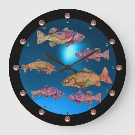 Grande Horloge Ronde UNDERWATER / COLORFUL RAINBOW TROUTS Blue (Recto)