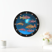 Grande Horloge Ronde UNDERWATER / COLORFUL RAINBOW TROUTS Blue (Maison)