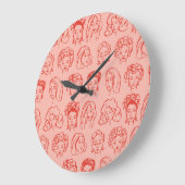 Grande Horloge Ronde Une Femme branchée face dessinée (Angle)