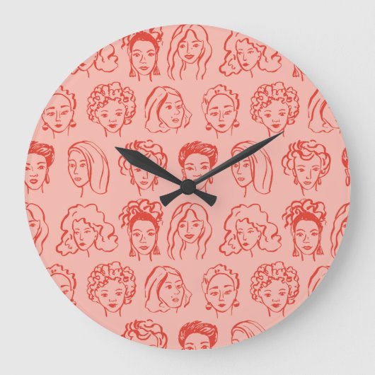 Grande Horloge Ronde Une Femme branchée face dessinée (Recto)