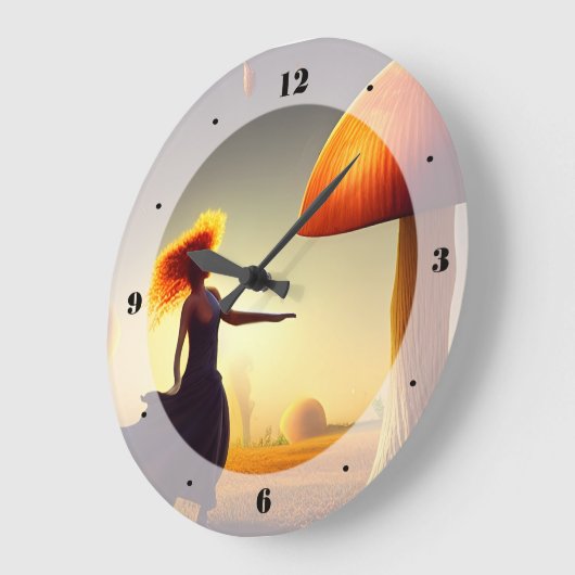 Grande Horloge Ronde Une femme et un immense champignon (Angle)