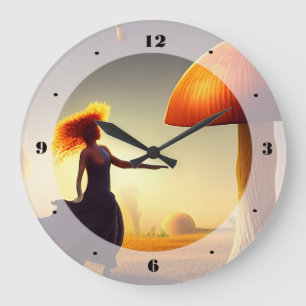 Grande Horloge Ronde Une femme et un immense champignon