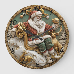 Grande Horloge Ronde Une scène de Noël fantaisiste avec le Père Noël et