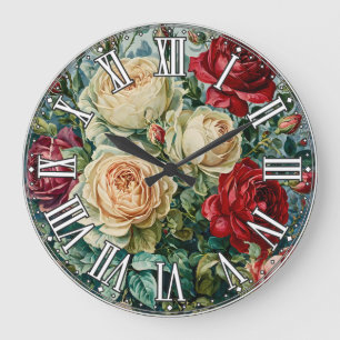 Grande Horloge Ronde Une splendeur rose. Bouquet floral de roses.